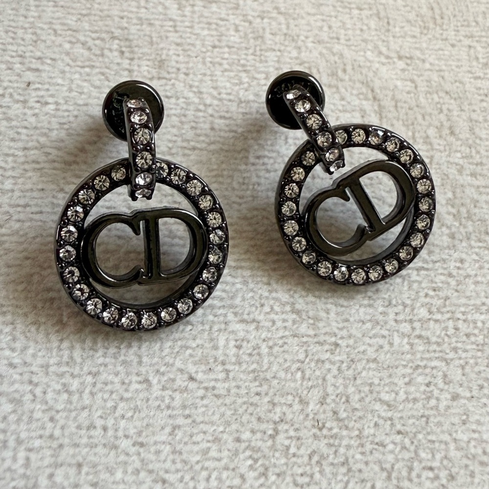 Dior Petit CD Earrings Black -Finish Metal and Crystals